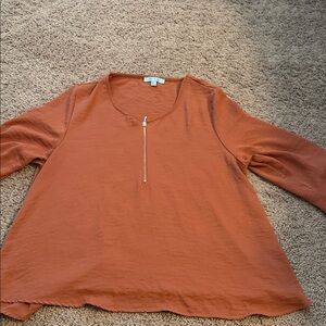 She and Sky Terracotta Blouse with Zipper Accent